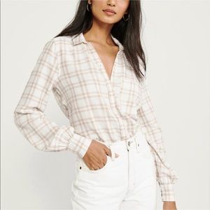 A&F Puff Sleeve Plaid Button Down